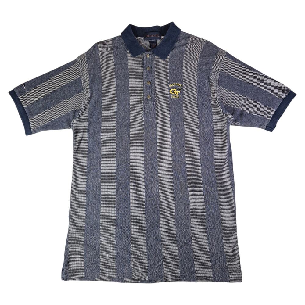 (L) Vintage USA Made Georgia Tech Antigua Striped Polo Shirt